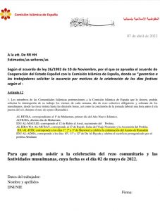 La Comisión Islámica de España pide flexibilidad durante la fiesta del fin de Ramadán 1 20220417 102040