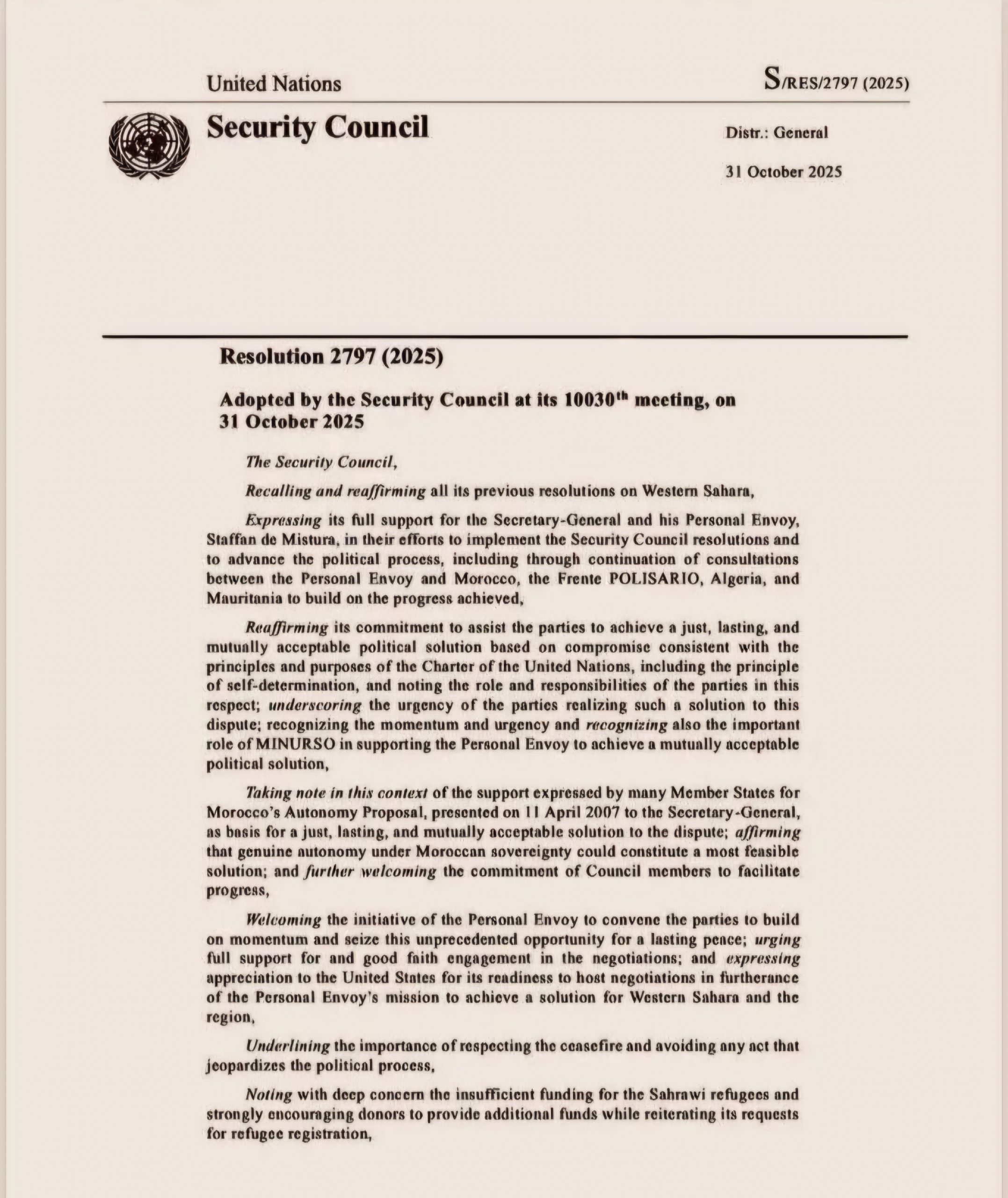 ONU hace pública resolución del CS que adopta la Autonomía marroquí como única solución para el expediente del Sáhara 1 FB IMG 1763241838559 686x1024 1 scaled