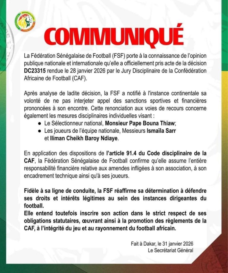 CAF sanciona y Senegal sonríe: El teatro disciplinario continúa sin apelación 1 IMG 2120 768x918 1