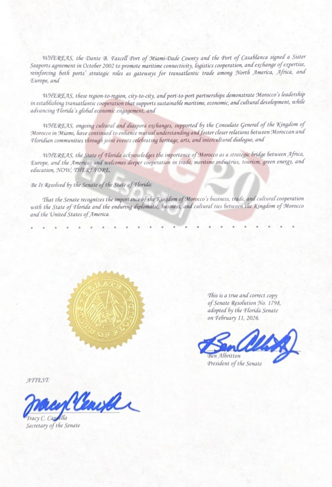 Senado de Florida aprueba decreto para fortalecer relaciones con Marruecos y respalda su soberanía plena (documento) 2 IMG 20260211 WA0028